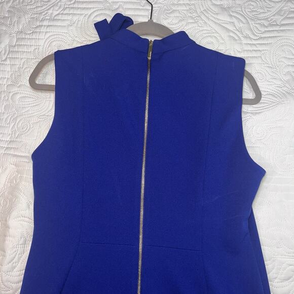 Calvin Klein Sheath Dress Size 12 Cobalt Blue Neck Bow Sleeveless Office Party - Picture 11 of 15